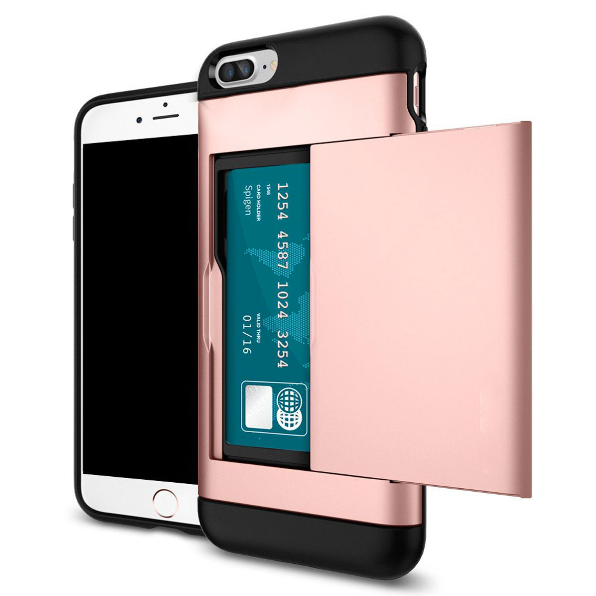 For iPhone 6 6s 7 8 Plus Hybrid Shockproof Slide Credit Card Holder Case Cover | eBay